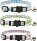 Breakaway Cat Collars with Bell, Set of 3, Durable & Safe Cute Kitten Collars Safety Adjustable Kitty Collar for Cat Puppy 7.5-11in (Plaid-2)