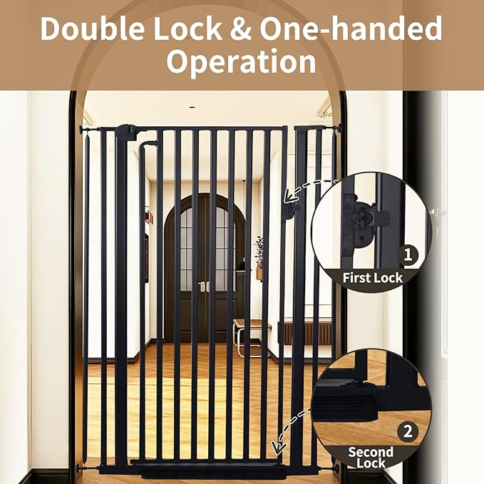59“ Extra Tall Cat Gate for Doorway：29.4-33.4” Wide Pet Gate, Auto Close/One Handed Open, 1.34” Extra Small Gap, No Drill Pressure Mount Tall Cat Gate for Interior Stairs/Kitchens/Hallways (Black)