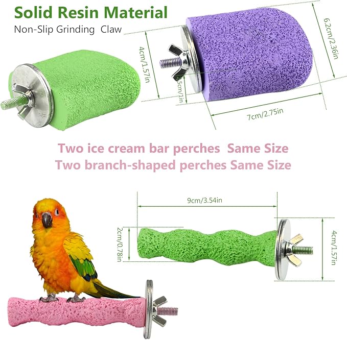4PCS Bird Beak Grinding Stone,Cage Accessories for Parakeets,Bird Parrot Cage Perch, Stand Platform Foot Claws Trimmer Chewing Toys for Budgies, Parakeets, Cockatiels, Conures