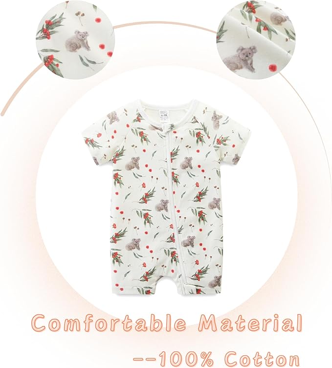 Unisex Summer Trendy 2-Pack Rompers Short Sleeve Zipped Bodysuit Infant Cotton Outfits
