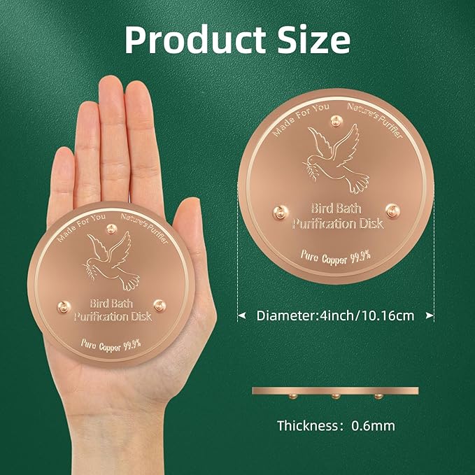 Bird Bath Copper Disk, Pure Copper Bird Bath Purification Disc, Save Cleaning Time, Chemical Free,Safe Natural Solution for Birdbaths Bowls&Waterfall Fountain, Year-Round Use (3 pcs)