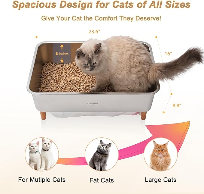 Stainless Steel Sifting Litter Box for Pine Pellet Cat Litter Non Clumping Litter System with Dust Collecting Drawer X-Large