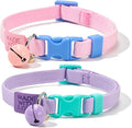 Elastic Cat Collar 2 Pack of Safety Quick Release Cat Collars with Bell Anti-Suffocation Kitten Puppy Collars(Pink+Lilac)