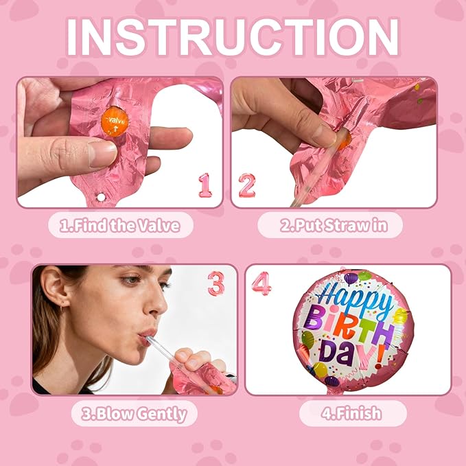 Dog & Cat Birthday Party Decorations Set Include Bandana, Adjustable Hat, Balloons, Happy Birthday Banner for Male and Female. Available for Small & Medium & Large Breeds (Pink)
