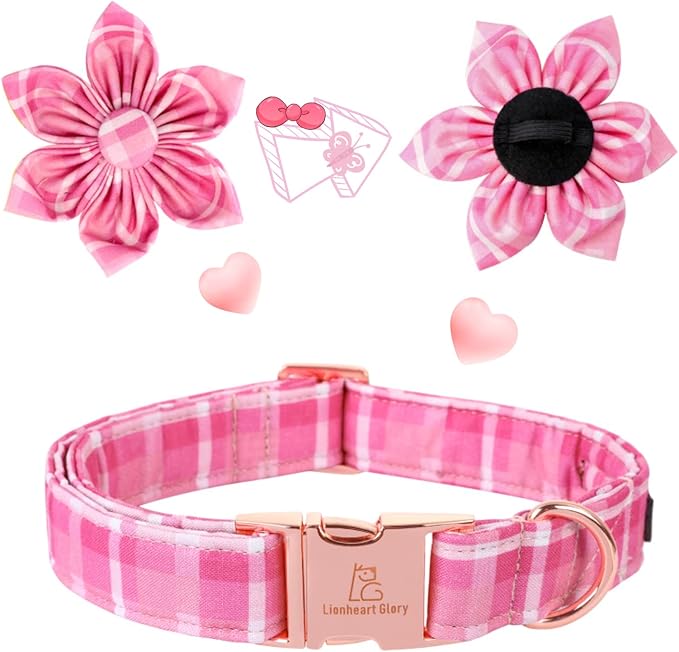 Lionheart Glory Dog Collar, Pink Dog Collars with Flower, Cute Floral Pattern Pet Collars Adjustable Dog Collar for Large Dogs