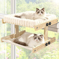 Cat Perch for Window XiaZ Cats Hammock Indoor Cat Bed for Window Adjustable Wooden Frame W/Soft Warm Plush-Lined Cushion Perfect for Bird Watching Sunbathing Space-Saving Easy Install Double Layer