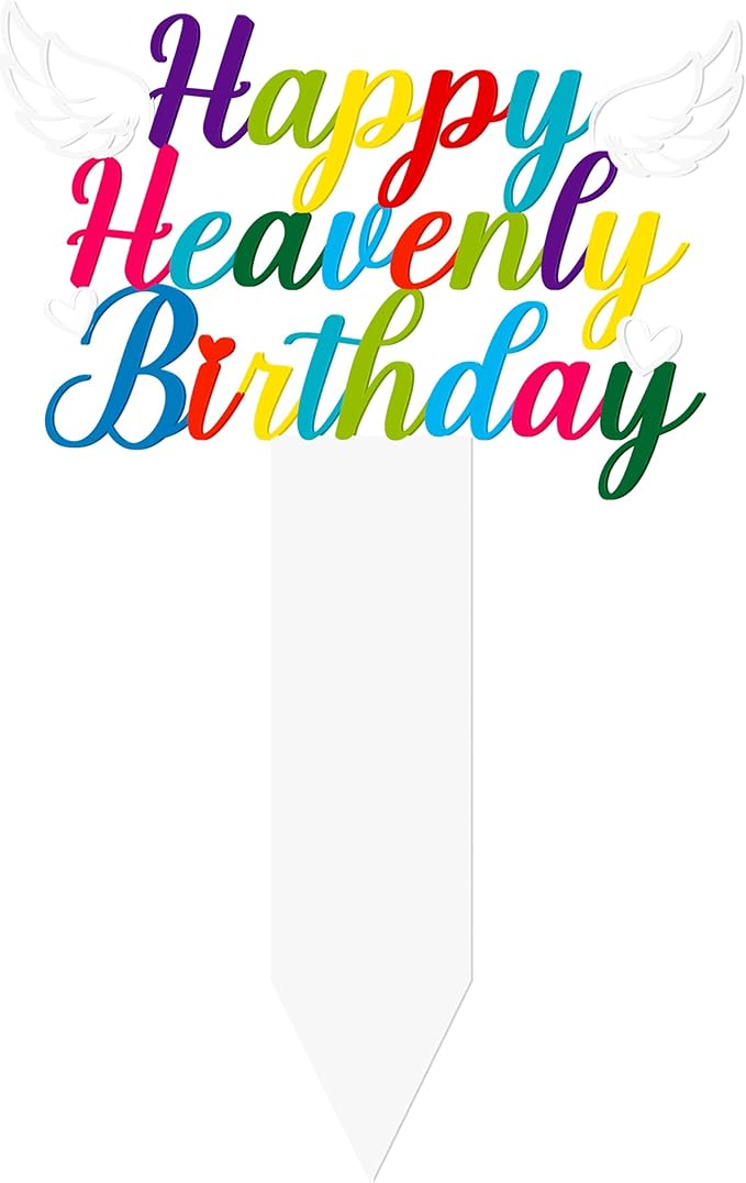 BUoonyer Stake Graves Cemetery Decorations - Happy Birthday in Heaven Metal Memorial Grave Markers, Happy Heavenly Birthday Graveyard Sympathy Plaque, Graveside Burial Decor Sign for Yard Garden