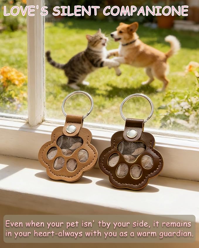 Paw Dog Hair Keychain - Premium Leather Pet Fur Keepsake, Waterproof Memory Charm for Dog/Cat Lovers, Bag & Key Accessory