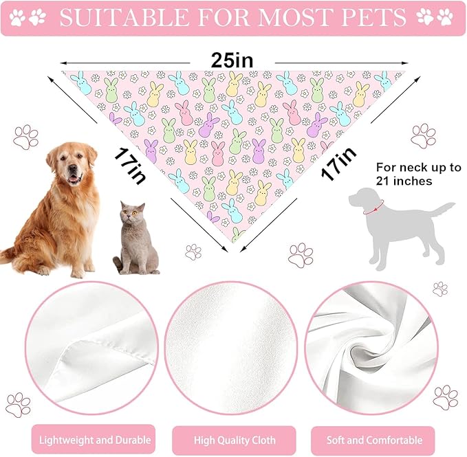 Easter Dog Bandana, 2 Pack Adjustable Holiday Party Pets Rabbit Easter Egg Bandanas Triangle Bibs Dog Cat Scarf Set