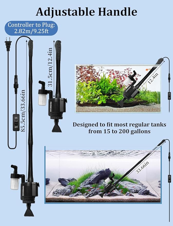 Electric Aquarium Gravel Cleaner [2026 Edition] 6 in 1 Automatic Fish Tank Cleaning Tools Gravel Vacuum for Aquarium Suitable for Change Water Wash Sand (with Filter Cup and Hose Clamp 22W)