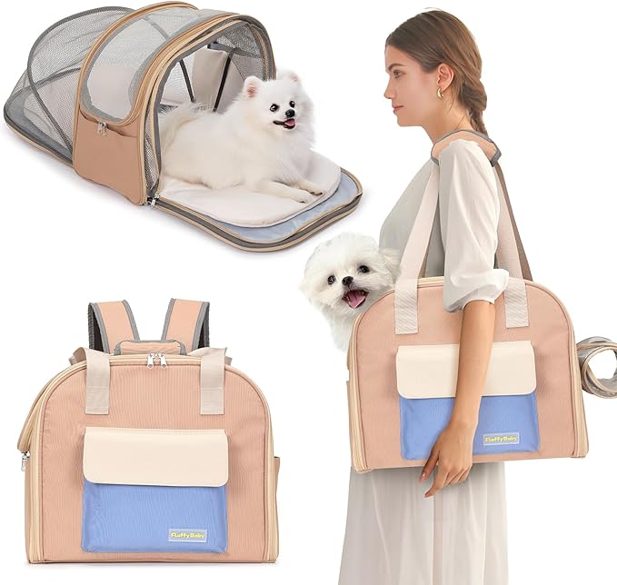 Expandable Cat & Small Dog Carrier Backpack, Soft-Sided Airline-Approved Pet Travel Bag with Dual-Side Expansion, Under-Seat Fit, Breathable Mesh, for Hiking, Vet Visits & Trips (Up to 22 lbs)
