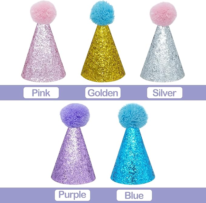 PET SHOW 5 Pack Small Dog Birthday Hats Party Hats for Medium Dogs Cats Adjustable Holiday Hats Headband Hats Pet Grooming Costume Accessories
