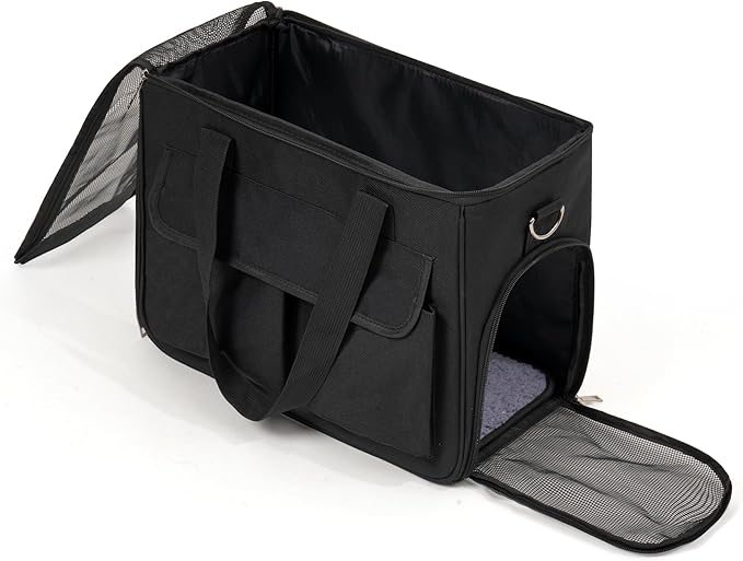 Cat & Dog Carrier for Pets Up to 15 Lbs, Airline Approved Soft-Sided Collapsible Pet Carrier for Cats & Dogs, Cat Carrier with Breathable Mesh, Padded Interior – Ideal for Car Rides, Daily Use(Black)