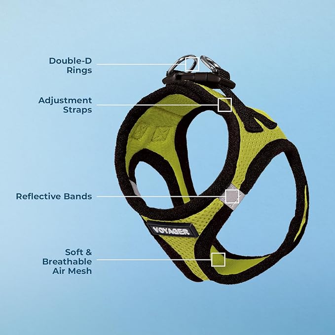 Best Pet Supplies Voyager Step-in Air Harness - All Weather Mesh, Reflective, No Pull Harness for Dogs, Cats - Secure with Hook & Loop Fastener, Buckle, Double D-Rings - Lime Green/Black Trim, S