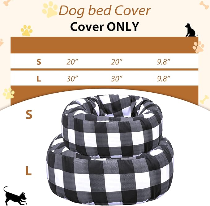 Round Dog Bed Cover Washable Elastic Edged Pet Bed Protector with Black Lattice Pattern Design for Medium & Small Pet Beds, Cover Only (Lattice, 20×9.8 Inch)
