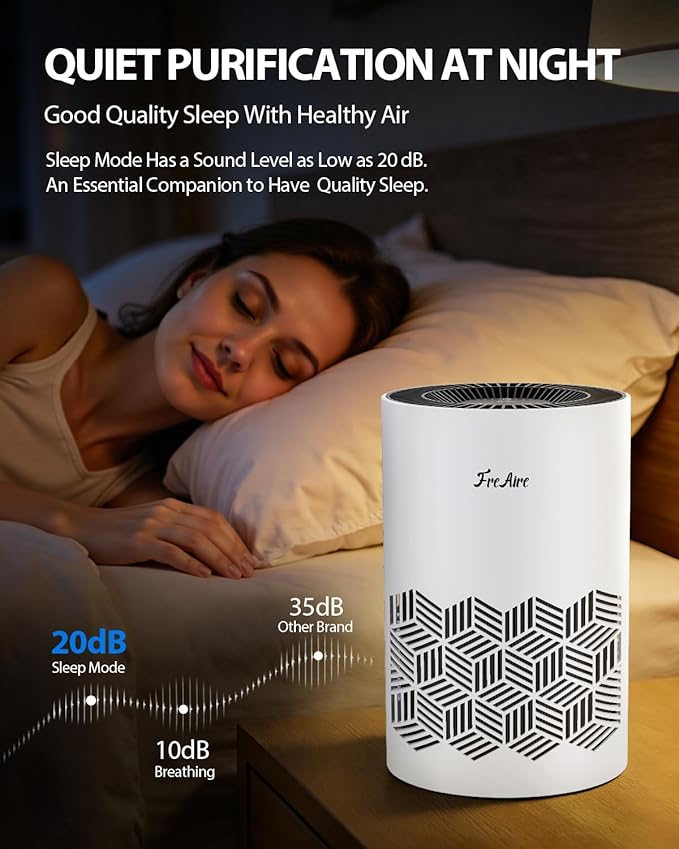 FreAire Air Purifiers for Bedroom, Air Purifiers for Home with Lights, HEPA Air Purifier Removes Dust Smoke Pollen Dander Smell, for Home/Pets/Bedroom