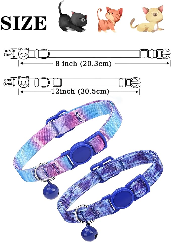 SOLMOONY Cute Cat Collar for Girl Boy,Colorful Breakaway Cat Collars with Bell 2 Pack，Adjustable Printed Nylon with Safety Buckles Kitten Collar (Starry Sky)