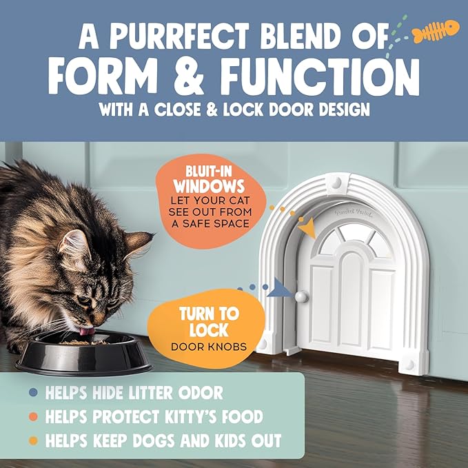 Purrfect Portal Meow Manor® Cat Door Interior Door - No-Flap, Fits Cats Up to 20 lbs, Easy DIY Setup, No Training Needed, White