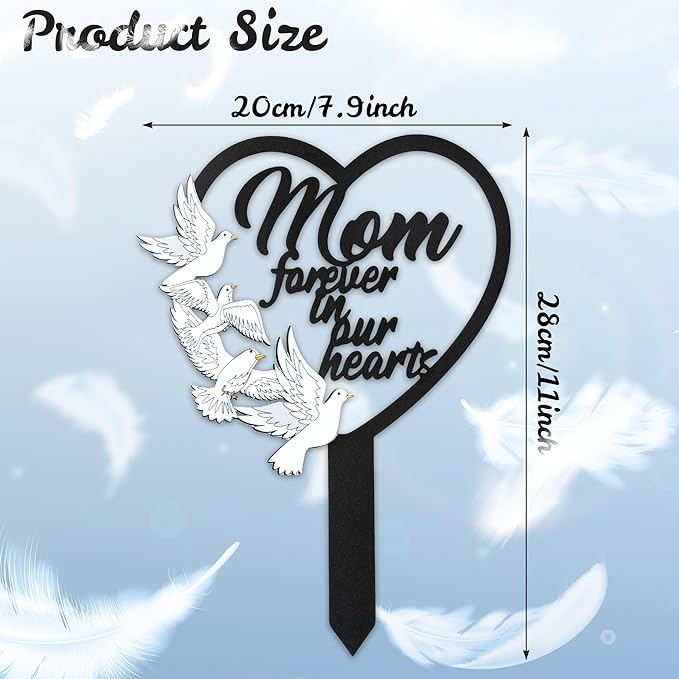 BUoonyer Stake Graves Cemetery Decorations - Mom Metal Memorial Grave Markers, Mother Heart Graveyard Sympathy Plaque, Dove Remembrance Graveside Burial Decor Sign for Outside Yard Garden