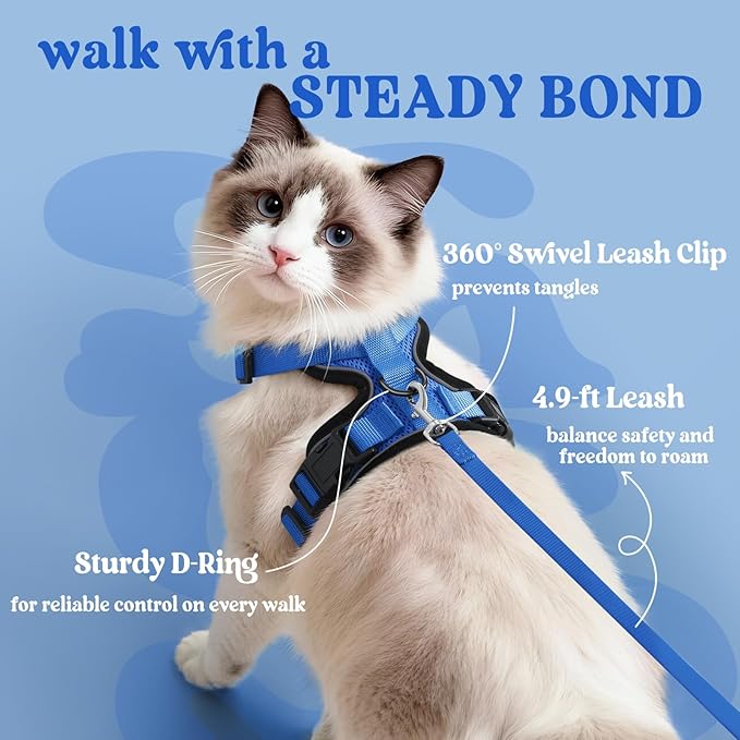 rabbitgoo Cat Harness and Leash for Walking, Escape Proof Soft Adjustable Vest Harnesses for Cats, Easy Control Breathable Reflective Strips Jacket, Navy Blue, S