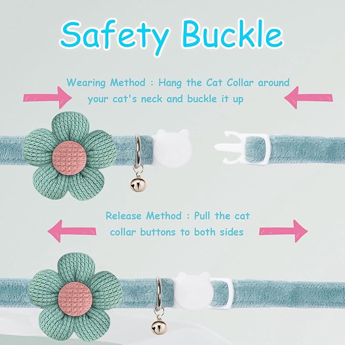 Breakaway Cat Collars with Bells, MUZIEBA Kitten Collar for Girl Boy Adjustable Safety Kitty Collars for Cats Puppy and Small Pets (Blue + Green)