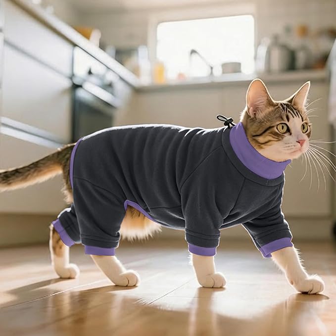 Pumyporeity Sticky Cat Clothes - Soft Cat Sweater for Hair Loss Prevention, Recovery Suit After Surgery, Black, XS