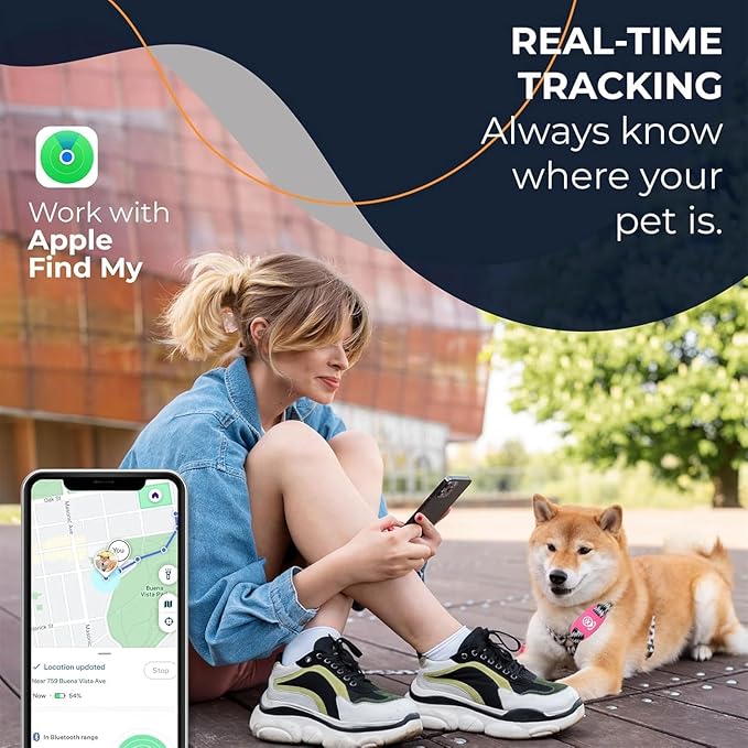 Pet Tracker for Dog, Tracker Smart Pet Location Tracker with Holder, Personalized Smart Item Finder, MFi Certificated Dog Tracking Device, No Monthly Fee, Works with Find My(iOS Only) (Pink)