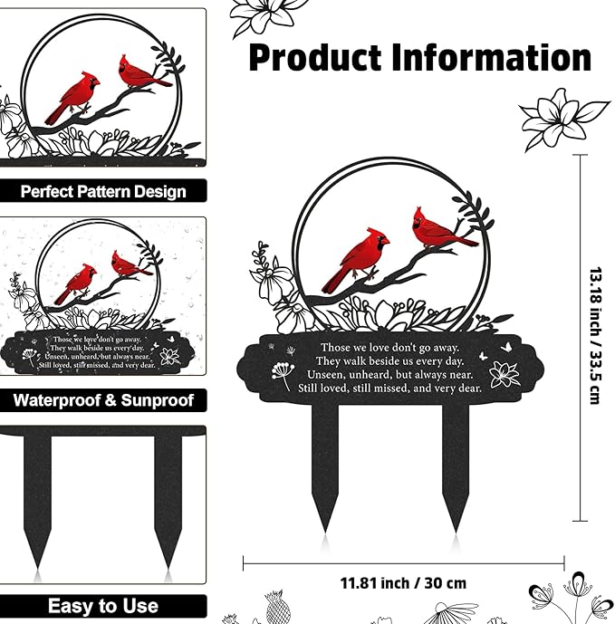 Cardinal Grave Decorations for Cemetery, Metal Memorial Stakes Grave Decorations for Loss of Mother Father Cardinal Decor Plaques Markers for Cemetery Humans Outdoor Yard Garden