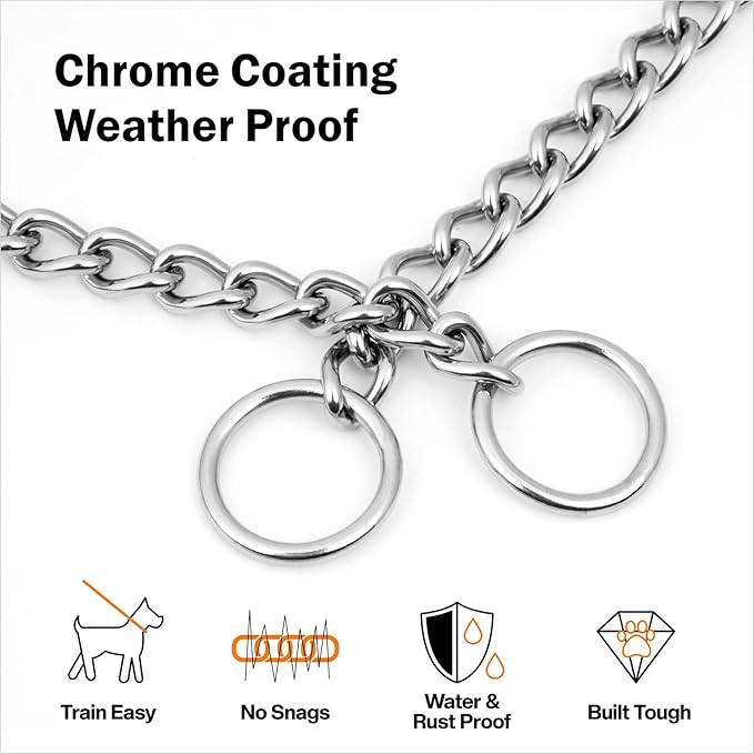 TagME Chain Choke Collar for Dogs, Adjustable Weather Proof Necklace for Extra Large Dogs, Alloy Steel Pet Training Collar