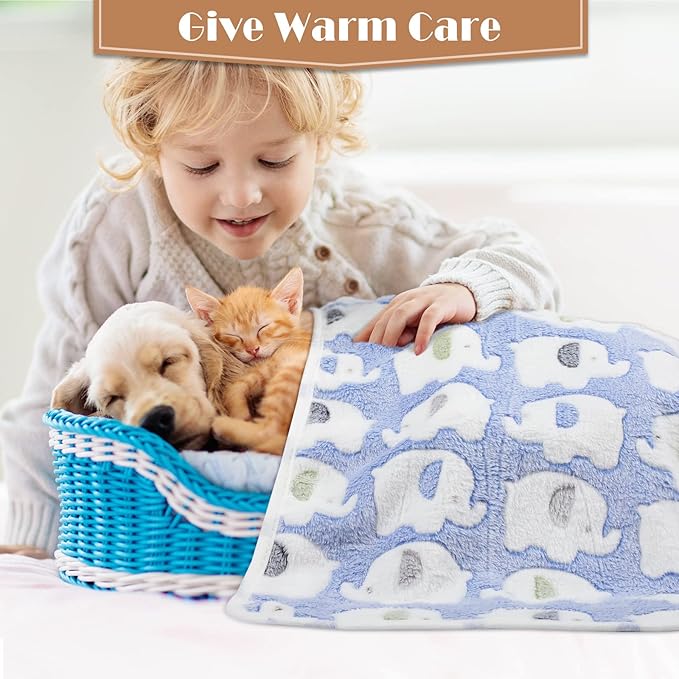 Tatuo 12 Pieces Puppy Blanket Warm Dog Cat Sleep Mat Pet Kitten Doggy Fleece Blankets with Cute Dog Paw Bone Star Elephant Patterns Printed Fluffy Blanket for Small Cat Puppy(16 x 24 Inch)
