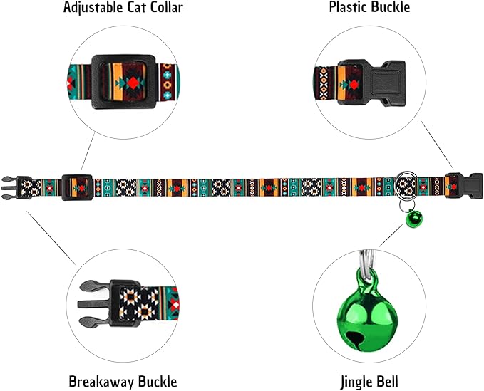 Cat Collar Breakaway 2PCS Adjustable Pattern Tribal Aztec Southwest Safety Pet Collars for Cats Kitten (Aztec + Tribal)