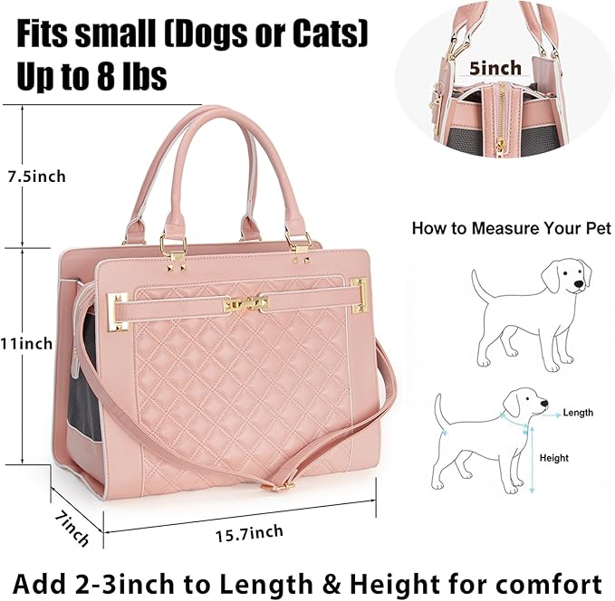 Fashion Pet Carrier Dog Cat Carrier Purse Soft-Sided Leather Handbag Pet Tote Bag for Small Dogs Puppy and Cats TSA Airline Approved