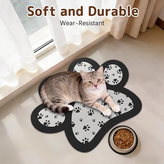 Dog Food Mat for Bowls, Absorbent Quick Dry Dog Cat Mats for Food and Water, Non-Slip Backing Pet Mat Pet Supplies - Black 15.74 inch
