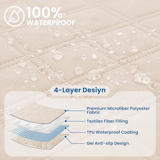 Waterproof Dog Bed Cover Pet Blanket, Soft Couch Cover for Dogs Washable, Non-Slip Dog Blanket Protect Furniture Couch Sofa Car for Puppy Large Dogs Cat (52x82 Inch, Beige)