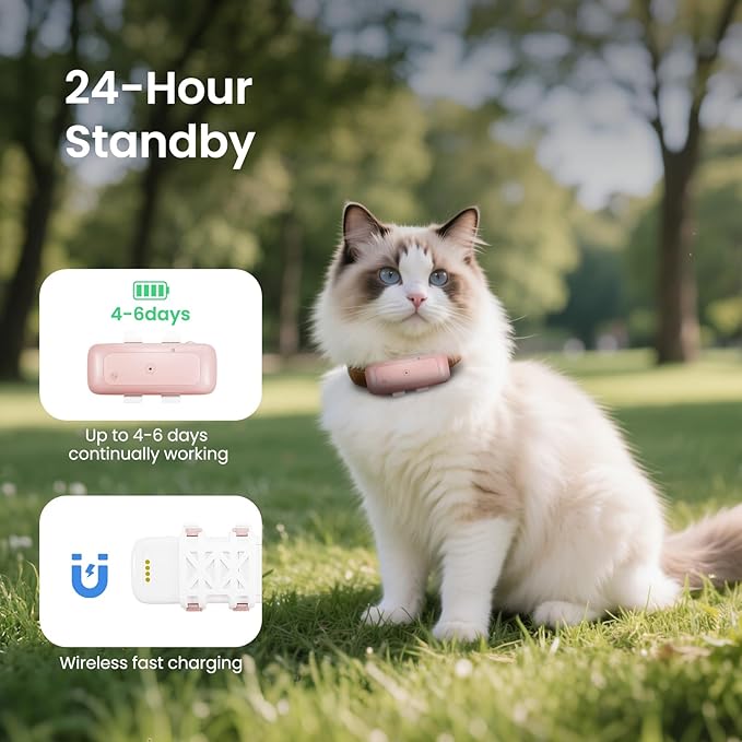 SEEWORLD Cat Tracker Mini GPS Pet Tracker for Dogs Cats Real-Time Location Tracker Virtual Fence 180 Days Location History 4G Dog Tracker for 6.5lbs+ Pets, Subscription Required