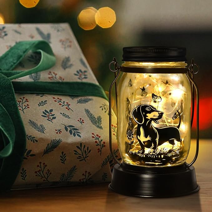 Dachshund Gifts for Women/Men Dachshund Solar Lanterns Mom Birthday Wiener Dog Lovers Lantern Pet Loss Sausage Dog Memorial Lights Solar Garden Decoration for Yard, Patio,Backyard,Porch Torches Lights