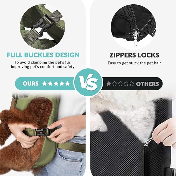 Dog Carrier Backpacks, Adjustable Dog Backpack Carrier, Legs Out Easy-fit Dog Chest Carrier for Medium Small Dogs, Hands Free Dog Front Carrier for Hiking, Cycling（Green M）