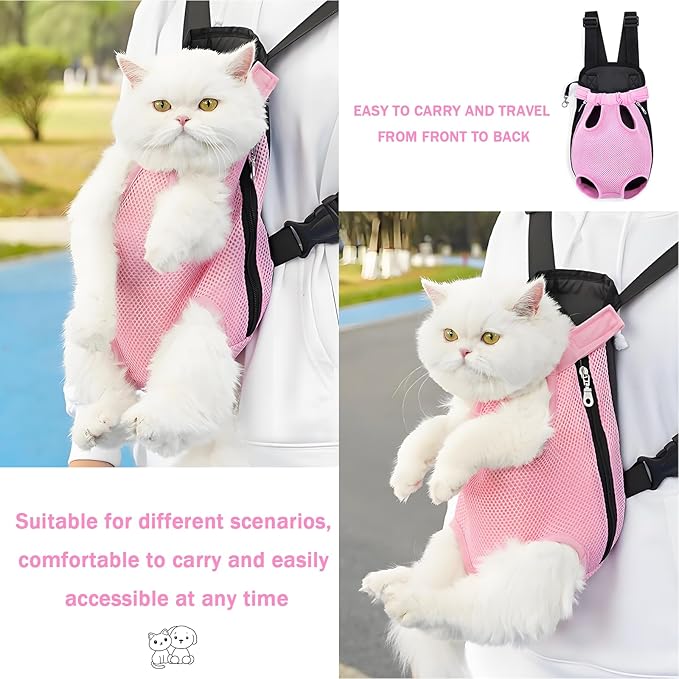 Pet Carrier Backpack, Adjustable Pet Front Carriers for Small Medium Dogs Cats 5-18 Lbs, Legs Out, Dog Cat Carrier Backpack for Hiking,Camping,Traveling,Cycling (Pink, Medium（Fit:5-10lb）)
