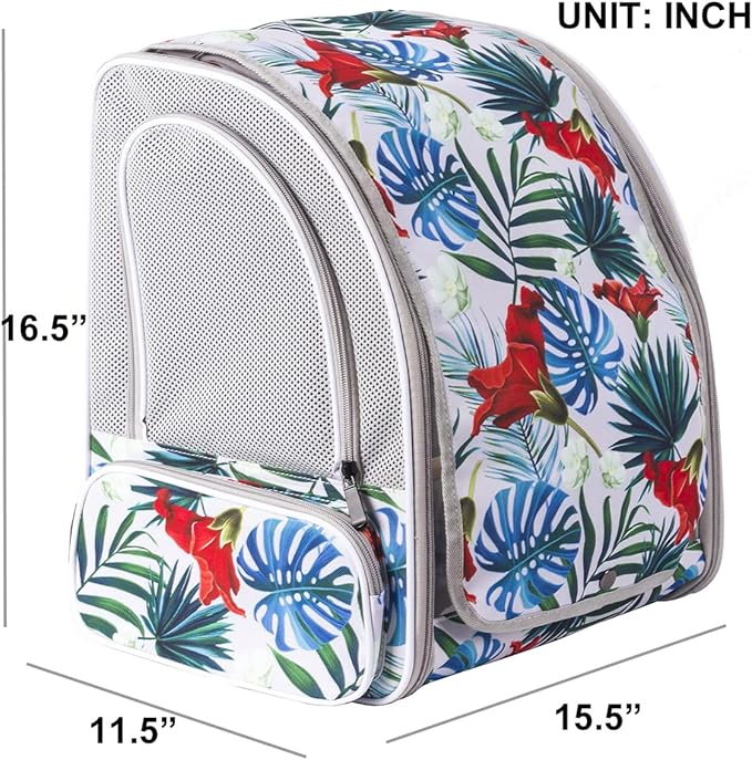 Bird Travel Carrier Backpack with Wooden Stand Perch, Small to Medium Bag to Carry Parrot Parakeet Conure Cockatiel (Multi-Colored, Bird Backpack)