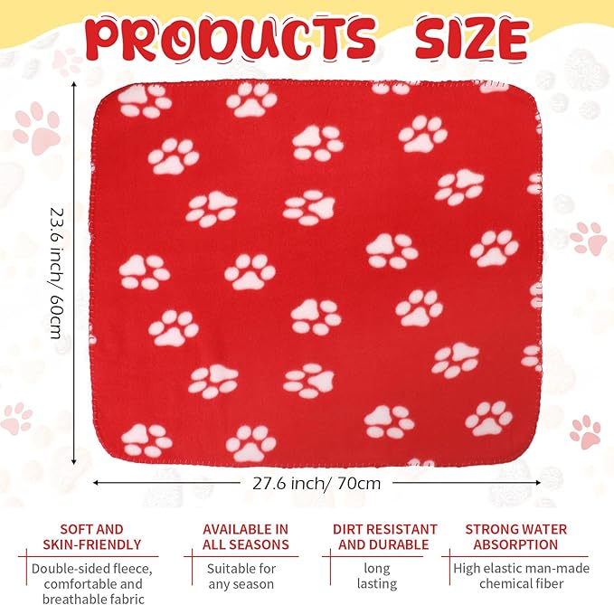 Tatuo 10 Pieces Pet Blankets with Paw Print Dog Cat Fleece Blankets Soft Warm Sleep Mat Pad Bed Cover for Kitten Puppy and Other Small Animals, 24 x 28 Inch(Passionate Color)