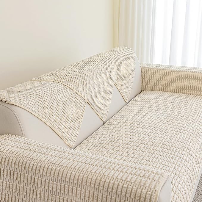 Muamar Dog Bed Protector, Anti-Slip Waterproof Sofa Covers for Living Room Couch, Dog Mat, Pet Pad - 30x82 inch, Cream White