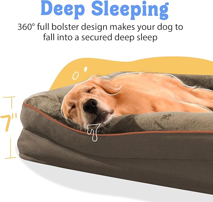 Washable Orthopedic Large Dog Bed - XL Large Dog Bed with Removable Bolsters Cover Foam Support Big Dogs Beds Non-Slip Bottom & Waterproof