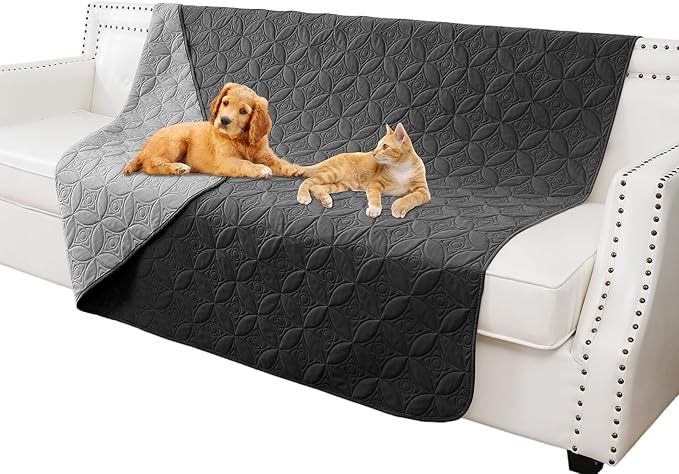 Waterproof Dog Blanket, 52x82 inches Pet Couch Covers for Sofa, Bed Furniture Protector from Dogs Washable and Reversible-Black+Darkgrey