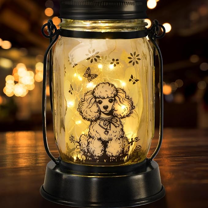 kyoryuger Poodle Gifts for Women/Men, Poodle Solar Lanterns Dog Mom Birthday, Dog Lovers Lantern, Pet Loss Pet Memorial Lights, Solar Garden Decoration Outside for Yard, Patio,Backyard,Porch