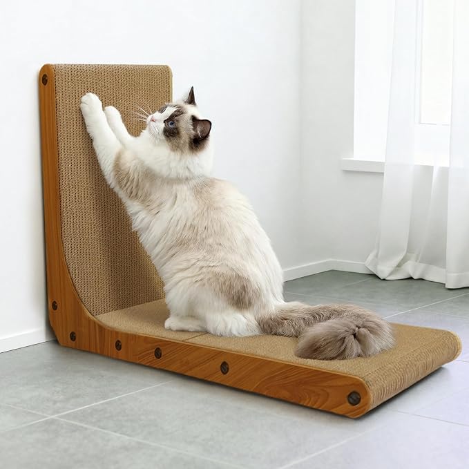 AGYM Cat Scratcher, 26 inch L Shape Cat Scratching Pad for Indoor Cats, Durable Sustainable Cardboard Scratcher, Recyclable Vertical Cat Scratch Pad to Protect Furniture, Large