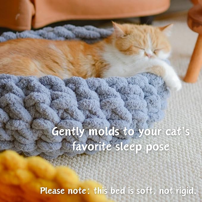 Cat Nest Bed - Premium Self Warming Handwoven Washable Extra Soft Round Cave House for Indoor Kitten & Kitty, Small & Large (Cloud White,Large)