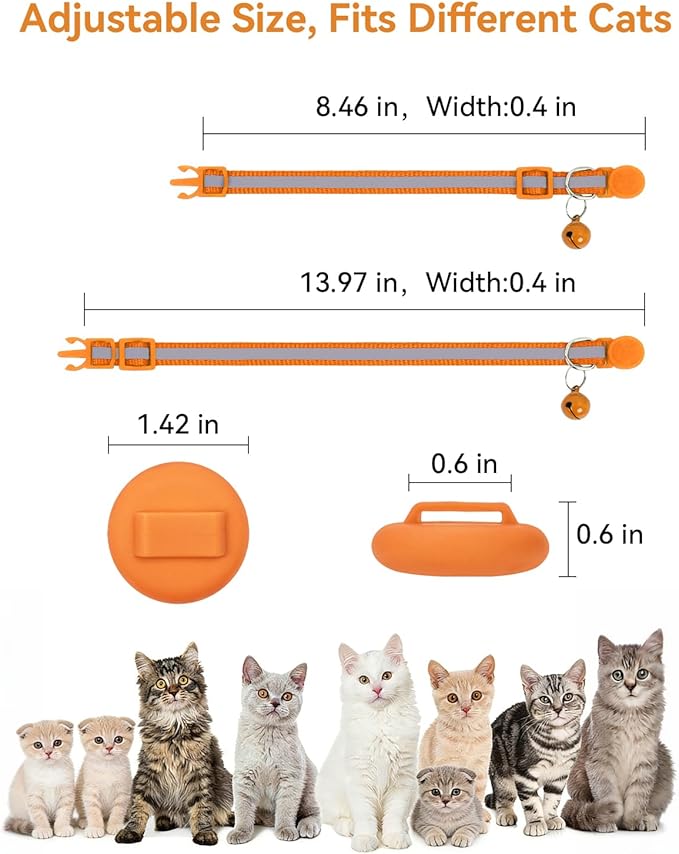 Joytale AirTag Cat Collar 2 Pack with Breakaway Safety Buckle, Reflective Cats Collar with AirTag Holder, Adjustable 7.5-12.5 Inch, Anti-Fraying Lightweight for Girl Boy Kitten, Orange