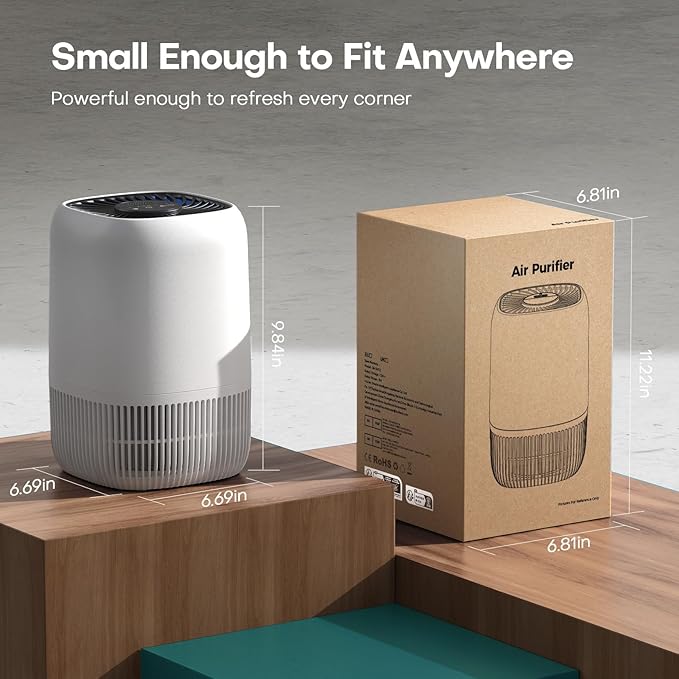 Air Purifiers for Home with H13 Quiet HEPA Filter Up to 1076 Ft² for Pet Hair, Odors, Pollen, Smoke, Compact Air Cleaner with 3 Speeds, Timer, Aroma Quiet 360°Intake Filter, White
