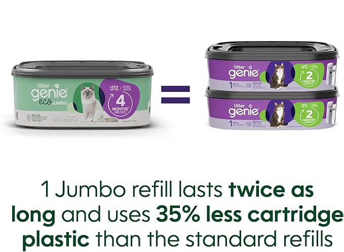Litter Genie Eco Refills | Compostable Cat Litter Bags Jumbo 1-pack | Up to 4 Months of Supply in 1 Cartridge