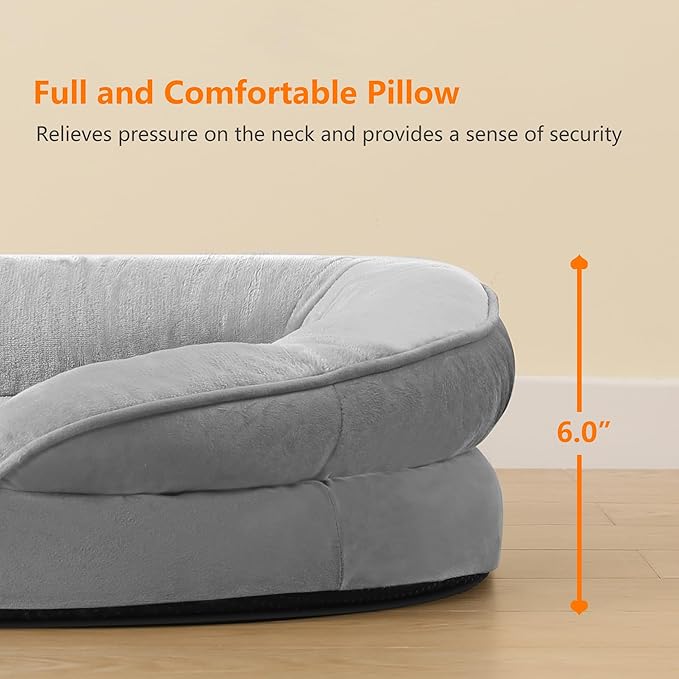 Dwanton Orthopedic Dog Bed for Medium Dogs with Gel Memory Foam, Waterproof Dog Sofa, Washable Pet Bed with Four Sided Bolster Cushion, Removable Cover & Non-Slip Bottom, 35", Light Gray